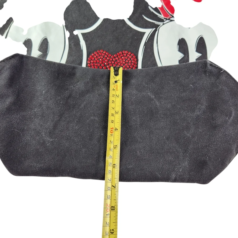Disney Mickey & Minnie Mouse Tote Bag Black Denim Rhinestone Heart Shoulder Bag